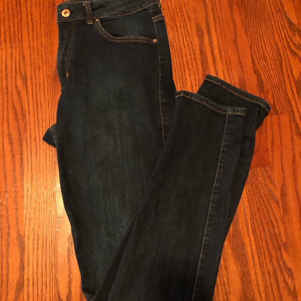 High rise dark wash skinny jeans
